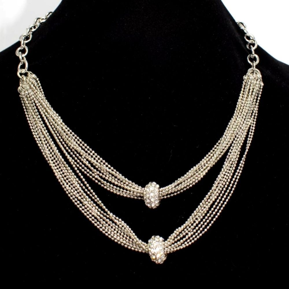 Crystal Rondell Two Row Silver Necklace by INC. NWT 19"
